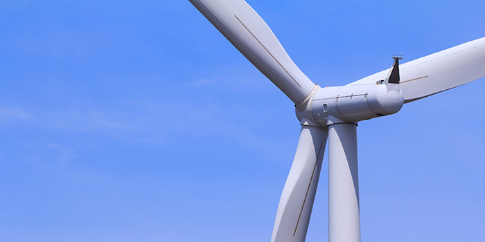 An up close photo of a wind turbine